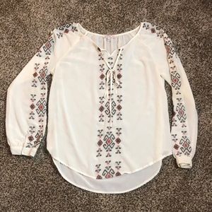Blu Pepper Vintage Cream Embroidered Long Blouse